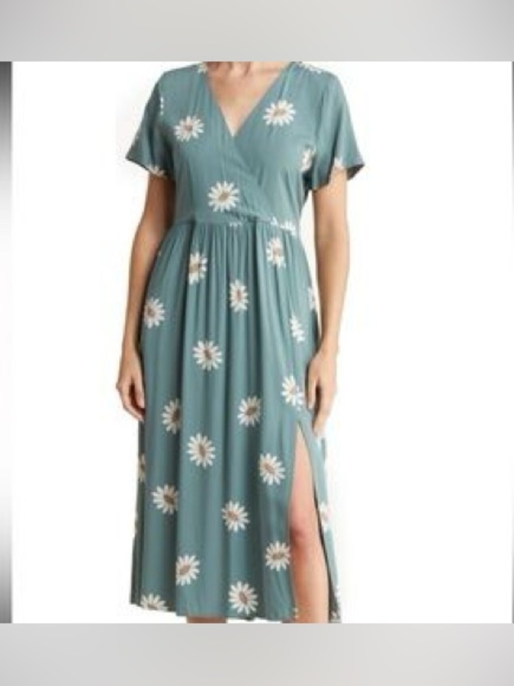 Madewell Floral V-Neck Midi Dress in Sage with Daisy Print